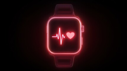 Heart rate monitor on a wearable device shows activity, isolated on black for ads or health