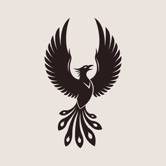 Mythical bird with raised wings and flowing tail in tribal style illustration - Vector Illustration