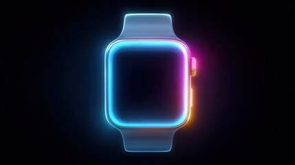 Smartwatch displaying neon glow on a black background for a modern technology concept use