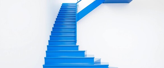 Sleek, modern blue staircase ascending against a white wall,  up,  glass stairs
