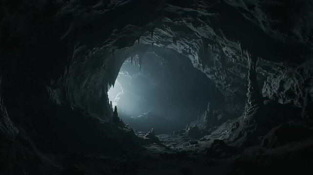 Mysterious Cave Entrance with Light, Dark Stone Texture and Fantasy Atmosphere
