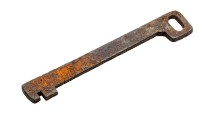 Antique iron key with rust texture,Transparent background, PNG file