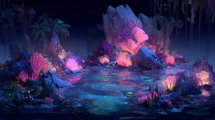 Pink purple glowing fantasy landscape