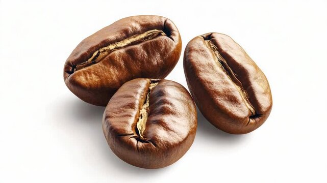 A trio of whole, roasted coffee beans, likely with a bold flavor profile.