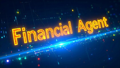 Obraz premium Glowing AI data grid with -Financial Agent- in tech-style UI design