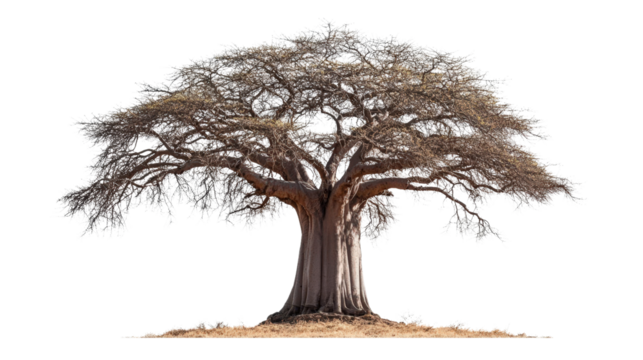 Baobab tree with thick trunk, Transparent background, PNG file
