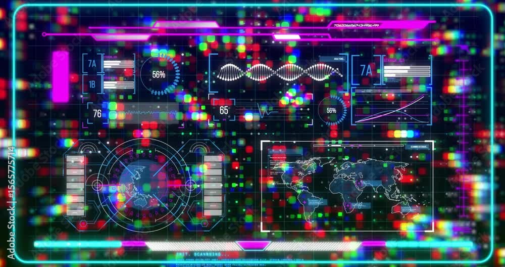 Poster init scanning text appearing starting glitching hud pulsing gauges scanning map tracking progress