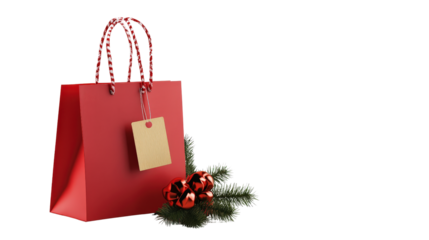 Boxing Day shopping bag with sale tag, Transparent background, PNG file