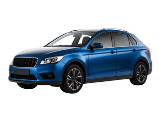 Fototapeta premium Blue compact SUV against white background, suitable for automotive industry marketing materials, car rental advertisements, and transportationrelated presentations.