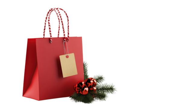 Boxing Day shopping bag with sale tag, Transparent background, PNG file