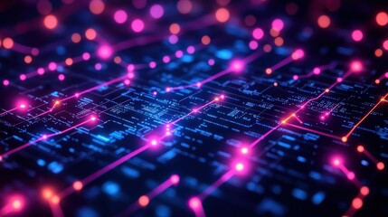 Abstract circuit board with glowing connections