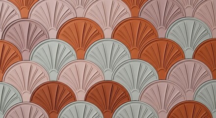 Elegant Scallop Shell Pattern  Rustic Terracotta, Pastel Pink & Mint Green Wall Decor