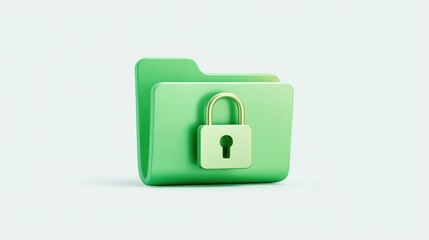 Green folder lock symbolizing secure file storage on white background, used for cybersecurity