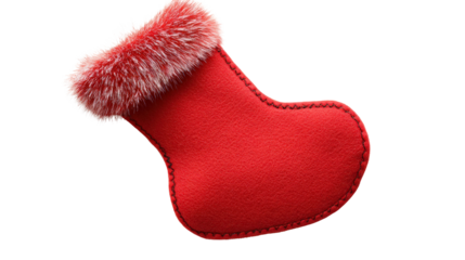 Christmas stocking red felt with fur edge, Transparent background, PNG file