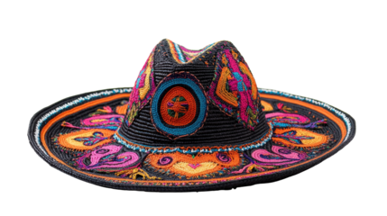 Cinco de Mayo sombrero hat with embroidery, Transparent background, PNG file