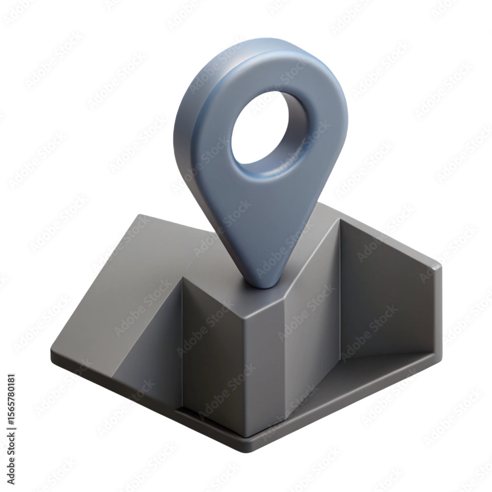 Fototapete 3d rendering of a location pin resting on a stylized map base on black backdrop