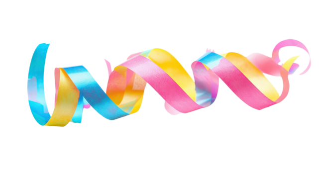 Carnival streamer roll in neon colors, Transparent background, PNG file