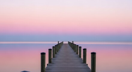 Serene Dawn Pier: Wooden Path to Tranquility Under Pastel Sky