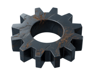 3D rendering of metal gears and cogwheels on a white background, representing industrial power and mechanical engineering