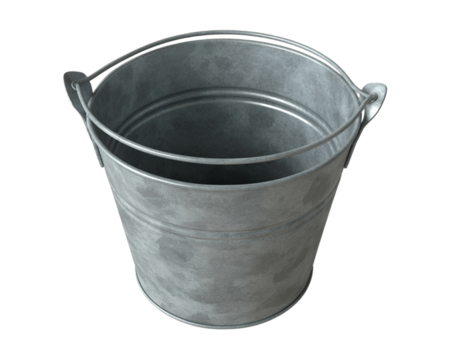 Old empty metal bucket with handle, isolated on white