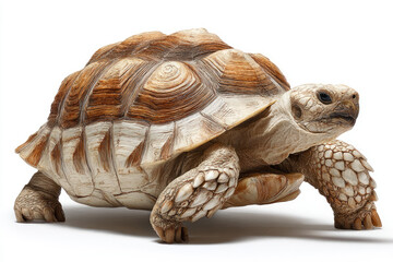 Close-up view of a tortoise in a studio setting, showcasing its detailed shell and natural posture
