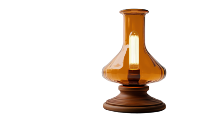 Classic oil lamp with glass chimney, Transparent background, PNG file