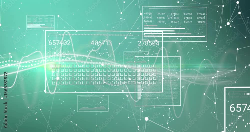 Poster opening virtual grid starting waveform pulsing, ui elements emerging, numbers updating showing data