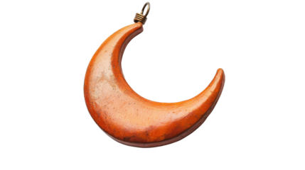 Clay pendant in crescent shape with glaze, Transparent background, PNG file
