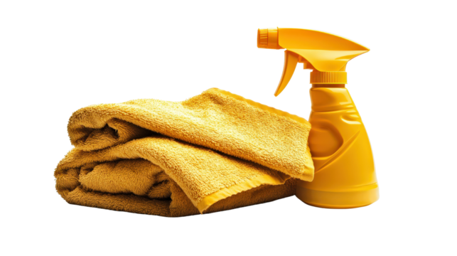 Cleaning cloth with spray bottle Transparent background, PNG file