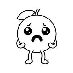 Orange fruit cartoon character sketch with sad crying expression, orange icon, orange logo, great as sticker or emot.