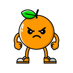 orange fruit cartoon character with angry expression clenched fist, orange icon, orange logo, great as sticker or emot.