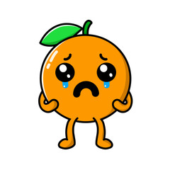 Obraz premium orange fruit cartoon character with sad crying expression, orange icon, orange logo, great as sticker or emot.