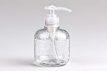 Clear Glass Soap Dispenser with Textured Surface with Isolated on White Background.