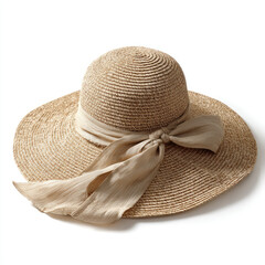 Elegant straw sun hat with a soft ribbon, perfect for summer outings at the beach or garden parties