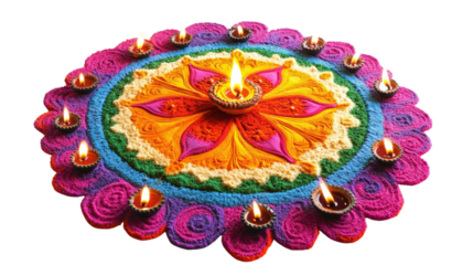 Diwali rangoli colored pattern circle, Transparent background, PNG file
