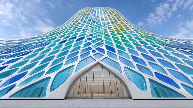 Futuristic Tower Design in Paris with Colorful Glass Facade and Unique Architecture
