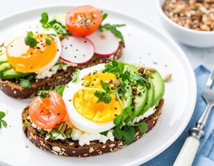 Delicious Healthy Breakfast Toast with Avocado and Eggs