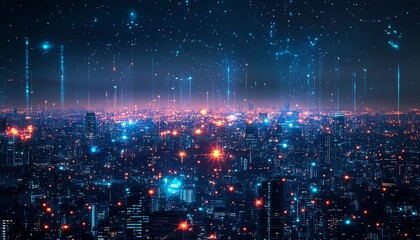 Smart cityscape illuminated by blockchain transactions