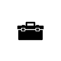 Illustration of a black toolbox with a handle and two latches on a white background in a simple style