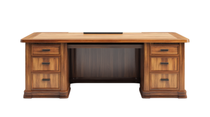 Executive wooden office desk with drawers, Transparent background, PNG file