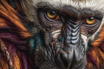 Closeup of Cottontop Tamarin Monkey with vibrant fur detail, portrait, and wildlife.