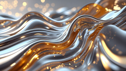 Liquid Gold and Silver Metallic Waves, Generative Ai