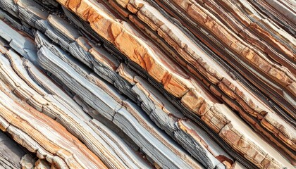 Detailed View Of Rhythmic Mixed Carbonate-Siliciclastic Layers in Earth Tones and Diagonal Composition