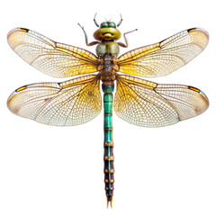 Macro shots, dragonfly and wings detail. Beautiful dragonfly isolated on a transparent background