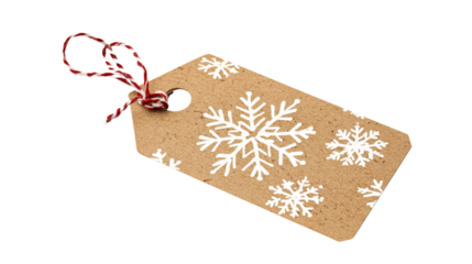 Festive gift tag with snowflake print, Transparent background, PNG file