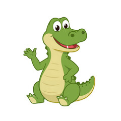 Fototapeta premium Adorable Cartoon Crocodile Illustration Waving Hello