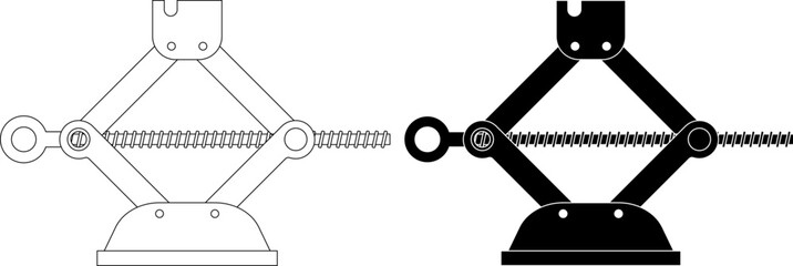 outline silhouette Scissor jack icon set