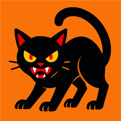 Scary Black Cat Halloween Flat Vector Icon