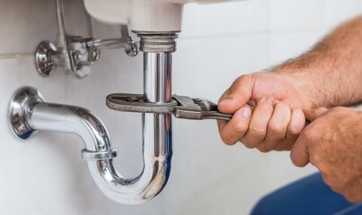 Plumber repairing a sink drain