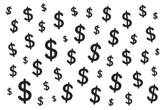 Abstract pattern of dollar signs floating in different sizes, representing money, wealth, and financial growth in a creative and lively way
